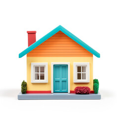 3D model of small colorful house isolated on white background. Real estate and property concept photo.