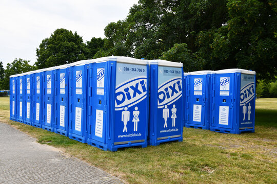 Berlin, Germany - June 6, 2023: DIXI portable toilets in Berlin, Germany
