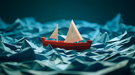 origami-style ship on the ocean