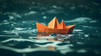 origami-style ship on the ocean