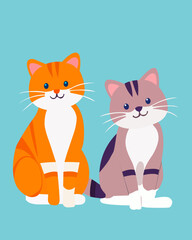 simple color vector illustration depicting cute kittens in cartoon style for children's style decoration