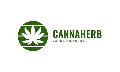 Cannabis leaf herbal circle modern logo vector design