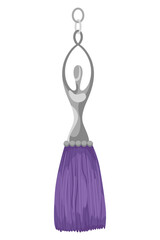 Tassel fringe accessory icon. Leather trinket, handbag embelishments or fashion key chain. Textile zipper. Isolated vector illustration symbol