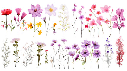 collection of spring flowers isolated on a transparent background, generative ai