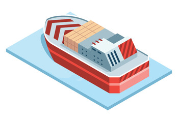 Seaport isometric icon element, ship. Marine industrial transport. Container cargo industry freight. Shipment vector illustration