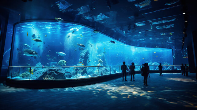 様々な魚が泳ぐ水族館の水槽