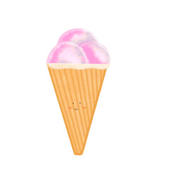 ice cream cone with melting pink ice cream 