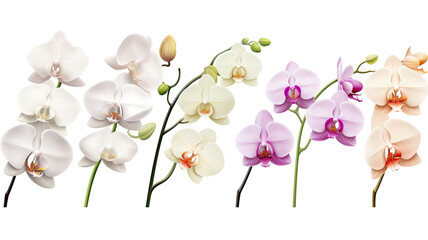 Obraz premium collection of orchids flowers isolated on a transparent background, generative ai