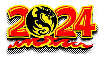  2024 dragon year symbol. Vector template for greeting card, poster, invitation 