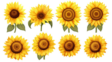 collection of sunflowers flowers isolated on a transparent background, generative ai