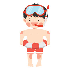 Happy cute kid with swim ring