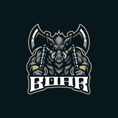 Boar mascot logo design vector with modern illustration concept style for badge, emblem and t shirt printing. Angry boar illustration for sport and esport team.