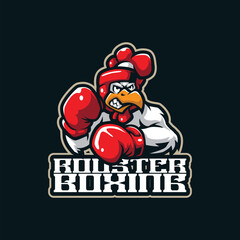 Rooster mascot logo design vector with modern illustration concept style for badge, emblem and t shirt printing. Angry boxing rooster illustration for sport and esport team.