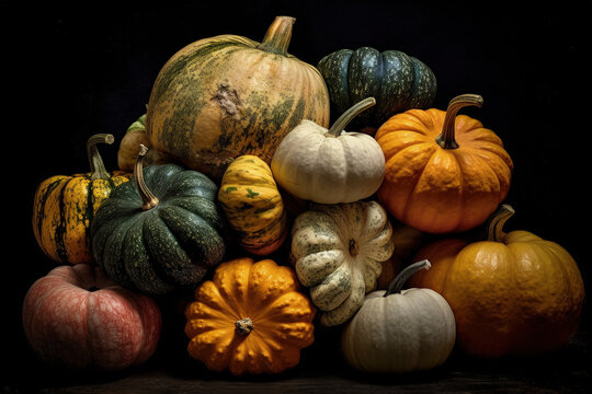 Colorful Pumpkins Halloween Autumn Season - Generative Ai