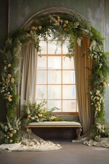 Fototapeta na wymiar Floral Decorative Backdrop for Photographer - Generative Ai