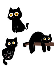 Black Kitty Doodles, Funny Cat Illustrations, Cute black cat, Isolated