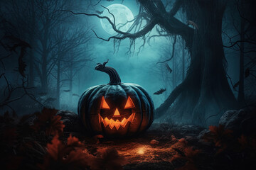 Spooky Halloween Pumpkin Design Jack O Lantern - Generative Ai