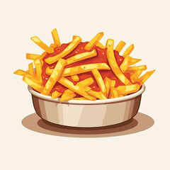 fries with meat and cheese vector flat isolated illustration