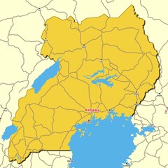 Obraz premium Map of Uganda with main roads and highways