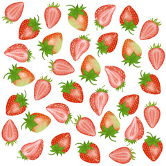 Strawberry seamless pattern, square repeating background with cut-out illustrations of ripe chopped melons suitable for wallpapers, textile prints, and home decor