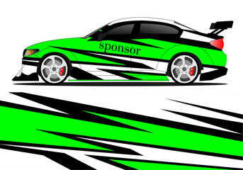 Green abstract racing sports car for the design of sticker wrap and vehicle livery