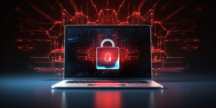 Cyber-Sicherheitskonzept mit Laptop- und Vorh&auml;ngeschloss - mit KI erstellt
