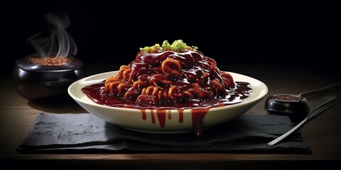 Jajangmyeon Korean food for lunch or dinner. AI Generated