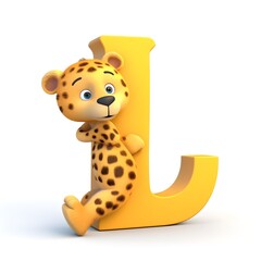 Alphabet letter L with tiger cartoon character for kids