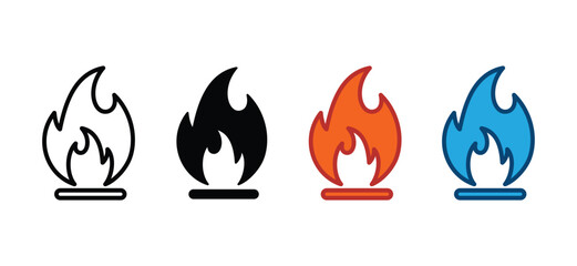 Fire icon. Fire flame, bonfire icon simbol in line and flat style on white background for apps and wibessite. Vector ilustration 