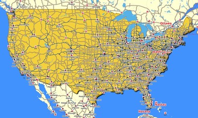 Map of United States of America with main roads and highways