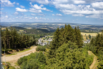 Fototapeta na wymiar View from the Fröbel Tower to Oberweißbach