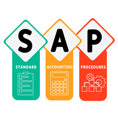 SAP - Standard Accounting Procedures acronym. business concept background. vector illustration concept with keywords and icons. lettering illustration with icons for web banner, flyer, landing