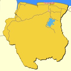 Obraz premium Map of Suriname with main roads and highways