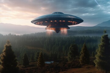 Fototapeta na wymiar world ufo day, flying in space, Exploring extraterrestrial civilization, aliens, strangers, flying saucer, abduction, 2 July, green humans. unidentified flying objects