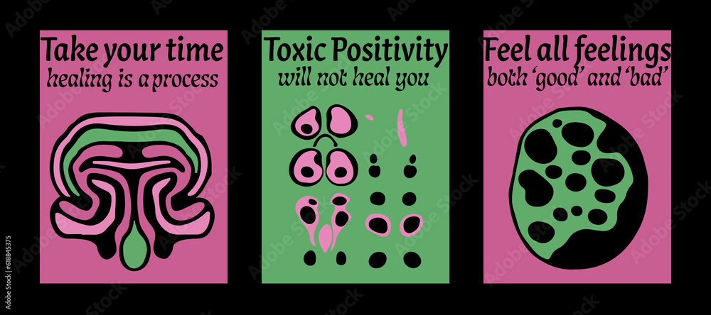 Aufkleber Set of poster templates with psychedelic melting shapes and blobs in retro hippie Y2K style.