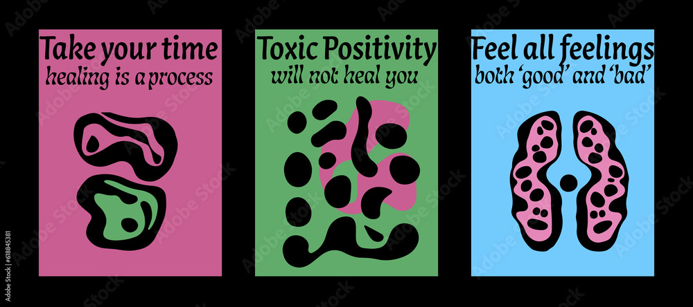 Poster Set of poster templates with psychedelic melting shapes and blobs in retro hippie Y2K style.