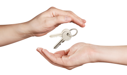 Hands with house keys levitating, cut out