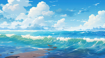 夏のリゾートビーチのアニメ背景