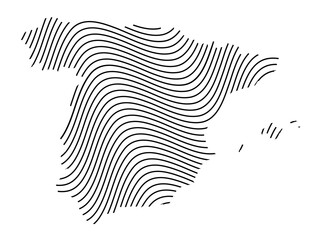 Map of Spain with a dynamic waves.  Waves Spain map with lines on white background.  Global social network.  Gray futuristic background with dynamic waves. EPS10