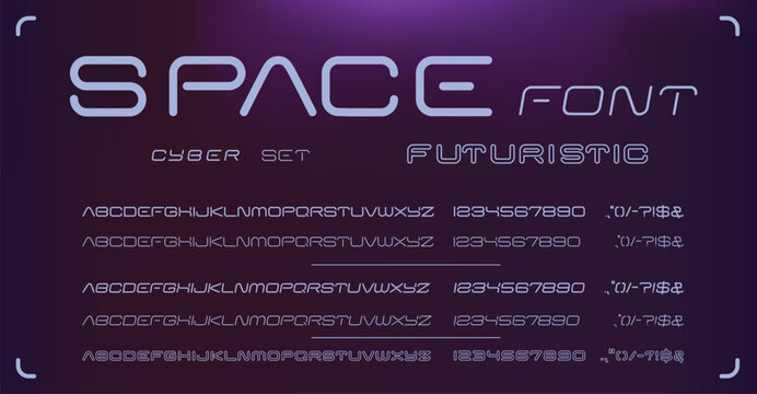 Set Futuristic minimal fonts, modern alphabet with uppercase and numbers, symbols. Regular, Bold, Bold Italic, Italic, decor style perfect for logos, headlines and manny other uses.
