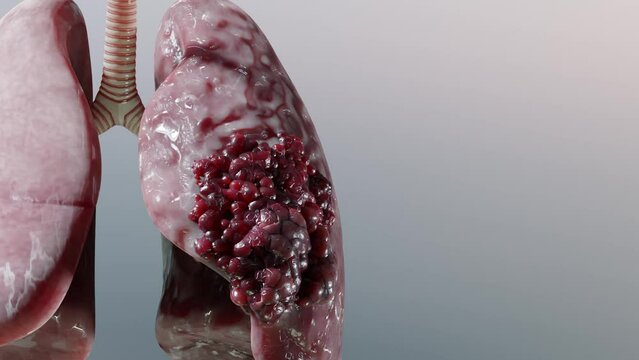 Pneumonia illness, healthy lungs and disease lungs, Human Lungs cancer, Cigarette smokers Lung disease, cancerous malignant tumor growing and spreading, respiratory system, asthma infection, 3d render