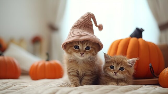 kittens in Halloween costume Generative AI