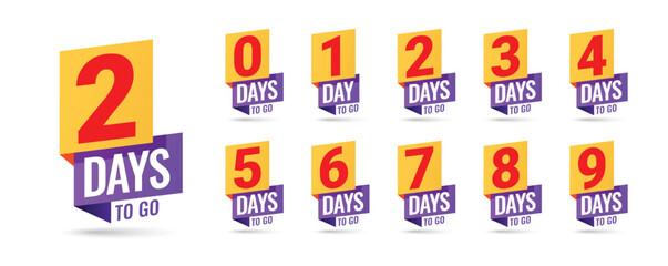 Countdown left days banner. count time sale. Nine, eight, seven six five four three two one zero days left. Vector illustration