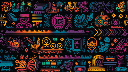 Seamless pattern background with ethnic colorful design and black backdrop