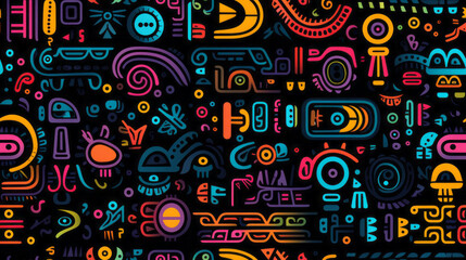 Obraz na płótnie Canvas Seamless pattern background with ethnic colorful design and black backdrop