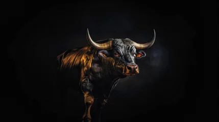 Foto op Aluminium bull's head on a black background. Generative AI.1 4 © Floren Horcajo