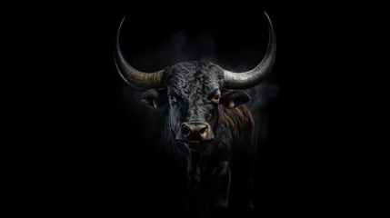 Fototapeten bull's head on a black background. Generative AI.1 © Floren Horcajo