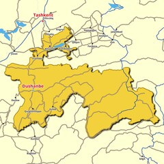 Obraz premium Map of Tajikistan with main roads and highways