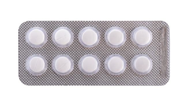 Silver blister packs pills collection on transparent png