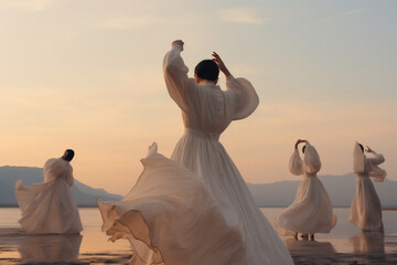 Fototapeta na wymiar Ethereal Dance at Dusk by the Water
